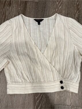 Banana Republic Cream and Tan Striped Wrap Blouse